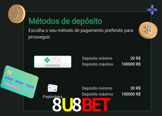 O cassino 8U8Bet oferece uma grande variedade de métodos de pagamento